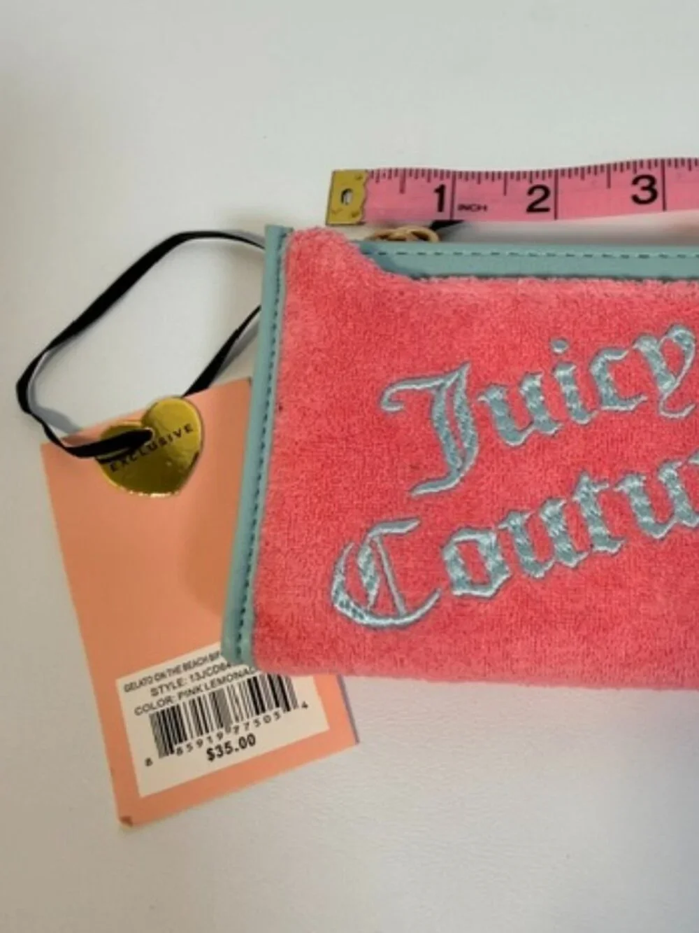 NWT Juicy Couture Terrycloth Blue and Pink Wallet Heart Charm Coin Purse